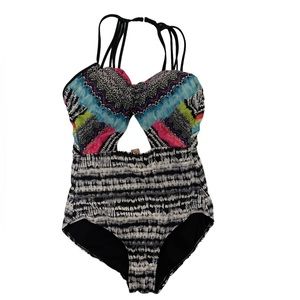 No Boundaries Strappy One Please Swimsuits Color Black Pink Color Size M (7-9)